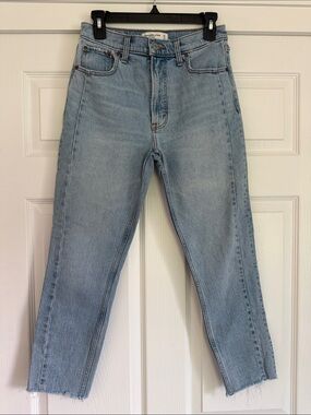 Abercrombie and Fitch “The Skinny High Rise” Light Wash Raw Hem Jeans, Short